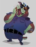  2020 animal_crossing anthro belly booker_(animal_crossing) bottomwear brown_body brown_fur canid canine canis clothing domestic_dog eyes_closed fur kittykatmaniac mammal nintendo overweight overweight_anthro pants police police_hat police_uniform shirt solo topwear uniform video_games 