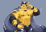  2020 abs animal_crossing anthro cape clothing elbow_pads felid fur gesture ixkouu legwear male mammal mask muscular muscular_anthro muscular_male nintendo nipples pantherine pecs salute simple_background solo tiger tights tybalt_(animal_crossing) video_games wristband 