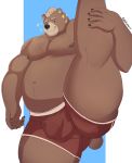  2020 absurd_res anthro barmaku belly brown_body brown_fur bulge butt clothing fur hi_res humanoid_hands male mammal moobs nipples overweight overweight_anthro overweight_male solo underwear ursid 