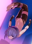  1girl ass back backless_outfit bare_back black_hairband black_leotard butt_crack dark_skin fate/grand_order fate/prototype fate/prototype:_fragments_of_blue_and_silver fate_(series) from_behind hair_over_one_eye hairband hasai_(mekkan) hassan_of_serenity_(fate) leggings leotard purple_eyes purple_hair solo 