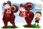  2020 absurd_res animal_crossing anthro big_breasts big_butt blush bottomless breasts butt clothed clothing duo english_text erection erection_under_clothing female hi_res huge_butt human male mammal nintendo pecan_(animal_crossing) rodent sciurid text video_games villager_(animal_crossing) xmetalhusky 