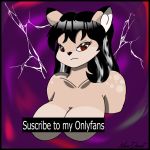  1:1 anthro big_breasts black_border border breasts censored cervid cleavage clothed clothing doe_(alfa995) female goth hi_res mammal neondonut onlyfans simple_background solo 