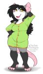  2020 5_toes anthro black_hair breasts clothed clothing digital_media_(artwork) female fingers hair hi_res kittydee mammal marsupial phalangeriform simple_background smile solo toes white_background yellow_eyes 