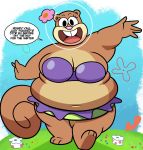  anthro armor belly big_belly big_breasts bikini breasts brown_body brown_fur buckteeth cleavage clothed clothing deep_navel detailed_background english_text female flower front_view fur gesture headgear helmet hi_res looking_at_viewer love_handles mammal midriff multicolored_body multicolored_fur navel nickelodeon obese obese_anthro obese_female open_mouth open_smile outside overweight overweight_anthro overweight_female plant rodent sandy_cheeks sciurid side_boob smile solo spongebob_squarepants strapless_bikini strapless_clothing strapless_swimwear superspoe swimwear teeth text thick_thighs two_piece two_tone_body two_tone_fur walking waving 
