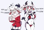  &lt;3 &lt;3_eyes anthro anthrofied blush bovid bovine bra breasts caprine cattle clothing commisargabe duo female hair helltaker horn mammal meme modeus_(helltaker) pandemonica_(helltaker) panties red_eyes sheep text underwear white_hair 