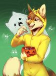  2020 anthro canid canine clothed clothing dannonitan digital_media_(artwork) fox hi_res male mammal onesie open_mouth smile solo_focus teeth tongue 