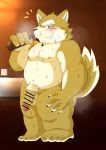  2020 anthro balls belly blush canid canine canis censored domestic_dog fu_ren_chi genitals hi_res kemono live-a-hero male mammal moobs nipples penis procy scar slightly_chubby solo video_games 