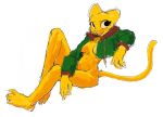  2020 akunim anthro bethesda_softworks bottomless breasts clothed clothing felid female fur hoodie katia_managan khajiit mammal open_clothing open_hoodie open_topwear prequel simple_background solo the_elder_scrolls topwear video_games webcomic white_background yellow_body yellow_fur 
