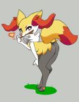  &lt;3 anthro bent_over braixen breasts butt cheek_tuft digitigrade dipstick_tail facial_tuft featureless_breasts female fire fur grass grey_background grey_body grey_fur hi_res hidden-cat inner_ear_fluff looking_at_viewer multicolored_tail nintendo pawpads pink_pawpads pok&eacute;mon pok&eacute;mon_(species) raised_tail red_body red_eyes red_fur shaded simple_background small_breasts solo tuft video_games white_body white_fur yellow_body yellow_fur 