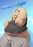  2020 anthro belly bottomwear clothing gouryou hi_res kemono male mammal moobs nipples overweight overweight_anthro overweight_male pants pomupomu490 shirt solo suid suina sus_(pig) text tokyo_afterschool_summoners tongue tongue_out topwear video_games wild_boar 