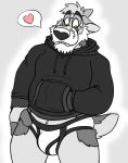  anthro black_clothing black_hoodie black_topwear briefs bulge canid canine canis clothing domestic_dog drawyourfursona english_text hi_res hoodie hoodie/briefs_meme male mammal meme meme_clothing simple_background solo standing taikoshep text topwear underwear white_clothing white_underwear 