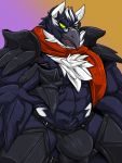  2019 3:4 absurd_res anthro anthrofied armor beak belt big_bulge big_muscles bulge cawaden chest_tuft clothing corviknight eyewear fierglief glasses hi_res holding_object huge_bulge huge_muscles hyper hyper_bulge looking_at_viewer male mask muscular muscular_anthro muscular_male nintendo pok&eacute;mon pok&eacute;mon_(species) scarf solo tuft underwear veiny_muscles video_games yellow_eyes 