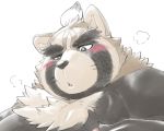  2020 anthro blush brown_body brown_fur canid canine exe_exem fur kemono live-a-hero male mammal overweight overweight_anthro overweight_male portrait raccoon_dog shoen simple_background solo tanuki video_games white_background 