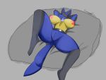  4:3 anthro big_breasts bodily_fluids breasts butt diamonsion duo female genitals hi_res looking_at_viewer lucario mammal nintendo nipples nude pok&eacute;mon pok&eacute;mon_(species) pussy red_eyes sex simple_background smile solo thick_thighs video_games 