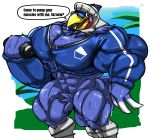 2020 absurd_res accipitrid accipitriform animal_crossing anthro armor avian beak big_muscles bird bodily_fluids clothing dialogue dumbbell eagle english_text eyewear fierglief glasses headgear helmet hi_res huge_muscles huge_pecs hyper hyper_muscles lifting looking_at_viewer male muscular muscular_anthro muscular_male nintendo open_mouth pubes solo speech_bubble sterling_(animal_crossing) sweat sweater text topwear video_games weights 