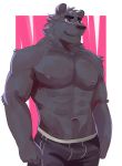  2020 abs absurd_res anthro black_body black_fur bottomwear clothing erection fur hi_res male mammal muscular muscular_anthro muscular_male naikuma simple_background solo 