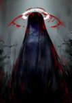  1girl black_hair blood bloody_hair blue_skin collarbone faceless faceless_female grey_background halo jaco long_hair nude original solo standing very_long_hair 