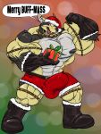  2019 5_fingers absurd_res anthro balls bell belt big_balls big_muscles big_penis black_nipples boxers_(clothing) bulge canid canine canis christmas clothing collar dallas_the_swolgi dialogue domestic_dog earpiece english_text erection facial_piercing fierglief fingers flexing footwear genitals gift_box gloves handwear herding_dog hi_res holidays huge_balls huge_muscles huge_penis humor hyper hyper_genitalia hyper_muscles hyper_penis looking_at_viewer male mammal muscular muscular_anthro muscular_male nipple_piercing nipples nose_piercing nose_ring open_mouth pastoral_dog penis piercing plantigrade pun red_eyes sharp_teeth shoes solo speech_bubble standing teeth text underwear veiny_muscles welsh_corgi 