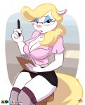  animaniacs anthro breasts cleavage clipboard clothed clothing eyewear female footwear furboz glasses knee_socks looking_at_viewer mammal minerva_mink mink mustelid musteline panties panty_shot pen socks solo underwear warner_brothers 