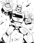  1boy absurdres autobot casey_w._coller english_commentary highres lineart mecha monochrome no_humans open_hands open_mouth solo standing transformers white_eyes windcharger 