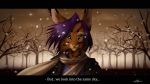  16:9 2014 anthro clothed clothing day detailed_background digital_media_(artwork) english_text felid feline female fur green_eyes hair lynjox lynx lynxyjones mammal outside purple_hair solo spots spotted_body spotted_fur text widescreen 