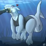  &lt;3 1:1 2020 anthro blush clothed clothing disembodied_hand duo eyes_closed female fish fully_clothed hi_res light louart marine petting shark signature sunbeam sunlight underwater water 