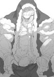  anthro bell blush chain claws clothed clothing fangs felid genitals humanoid_genitalia humanoid_penis krampus_(housamo) male mammal monochrome muscular muscular_anthro muscular_male pantherine partially_clothed penis penis_base pubes raymond158 scar simple_background solo tokyo_afterschool_summoners vein video_games white_background 