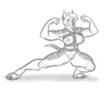  anthro breasts canid canine canis domestic_dog female flexing genitals harness mammal monochrome muscular muscular_anthro muscular_female nicnak044 nipples nude piercing pit_bull pussy sketch solo stretching 