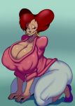  absurd_res anthro ber00 big_breasts breasts canid canine disney ear_piercing ear_ring female goof_troop hair hi_res huge_breasts looking_at_viewer mammal nipple_outline peg_pete piercing red_hair solo thick_thighs tongue tongue_out wide_hips 