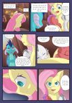  absurd_res age_difference anthro comic dialogue dragon english_text equid female fire fluttershy_(mlp) friendship_is_magic group hasbro hi_res mammal mustachedbain my_little_pony older_female princess_ember_(mlp) sleeping text young 