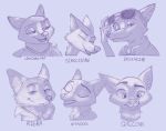  absurd_res anthro canid canine disney expression_sheet expressions fox headshot hi_res male mammal monochrome nick_wilde nikoyishi portrait sketch sketch_page solo studies zootopia 