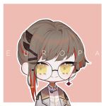  1boy atelier_live brown_hair character_name chibi english_commentary europa_yuu glasses looking_at_viewer lowres round_eyewear smile solo virtual_youtuber yellow_eyes yueko_(jiayue_wu) 