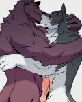  4:5 absurd_res anthro biped black_body black_fur bodily_fluids canid canine canis duo erection fur gakujo genitals grey_body grey_fur hi_res kissing male male/male mammal penis sweat sweatdrop white_body white_fur wolf 