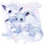  alolan_form alolan_vulpix blue_eyes blush commentary_request eevee eyelashes fur gen_1_pokemon gen_7_pokemon heart hideko_(l33l3b) highres looking_at_viewer no_humans paws pokemon pokemon_(creature) ribbon 