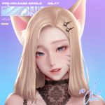  1girl absurdres ahri animal_ear_fluff animal_ears blonde_hair blue_eyes blush hair_ornament highres k/da_(league_of_legends) kidmo league_of_legends lips lipstick long_hair makeup the_baddest_ahri 