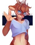  anthro antlers cervid clothing eyewear gesture girly glasses hi_res horn luke_mckeel luryry male mammal shirt solo star_trek topwear vulcan_salute 