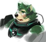  2020 anthro blush canid canine canis domestic_dog fur green_body green_fur kemono kita_9999 live-a-hero male mammal mokdai overweight overweight_anthro overweight_male portrait simple_background solo video_games visor white_background 