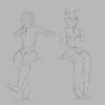  1:1 absurd_res accipitrid accipitriform anthro avian bird clothing domestic_cat duo eagle felid feline felis female hi_res humanoid jeffman24 mammal monochrome philippine_eagle school_uniform sitting uniform 