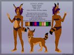  2015 4_toes 5_fingers absurd_res anthro breasts collar digital_media_(artwork) english_text eyebrows eyelashes felid feline female feral fingers green_eyes hi_res lynjox lynx lynxyjones mammal midriff model_sheet navel smile solo text toes 