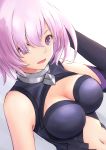  1girl bigeyes925 black_leotard breasts cleavage clothing_cutout elbow_gloves fate/grand_order fate_(series) gloves highres leotard light_purple_hair mash_kyrielight midriff navel navel_cutout purple_eyes short_hair sleeves smile solo tagme 