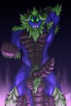  abs anthro armpit_hair balls body_hair canid canine canis dragon genitals glowing glowing_eyes hi_res horn hybrid iudicium86 knot male mammal monster muscular muscular_anthro muscular_male nipples pecs pubes solo wolf 