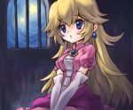  blonde_hair blue_eyes blush cropped dress elbow_gloves gloves long_hair night princess_peach sky stars super_mario_bros tendoast waifu2x 