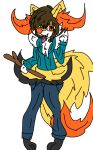  alpha_channel anthro axelo_the_braixen axelocraft1500_(artist) black_body black_fur blue_clothing braixen brown_hair canid canine clothing fox fur hair happy male mammal nintendo pok&eacute;mon pok&eacute;mon_(species) red_body red_fur solo stick video_games white_body white_fur yellow_body yellow_fur 