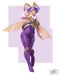  2019 4:5 arthropod autograph bee bee_sting breasts capcom clothing darkstalkers digital_media_(artwork) empty_eyes female hardtones hi_res humanoid humanoid_hands hymenopteran insect jpgr one_eye_closed open_mouth purple_eyes q-bee simple_background smile solo translucent translucent_wings video_games wings 