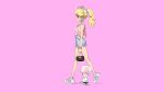  blonde_hair blue_eyes crown long_hair necklace pink ponytail princess_peach shirt shorts super_mario_bros toad tom_skender wristwear 