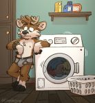 barefoot briefs cervid checking_time clock clothed clothing darwin_(tinydeerguy) grey_clothing grey_underwear hi_res male mammal solo tinydeerguy topless underwear watch 