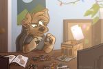  3:2 anthro book canid canine canis christmas_lights clothing confusion domestic_dog english_text eyebrow_furrowed grey_clothing grey_shirt grey_topwear hi_res male mammal matt_riskely pieces puzzle shirt solo text tinydeerguy topwear 