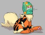  ambiguous_gender arcanine barking canid canine fluffy fluffy_tail fur fur_markings long_tail mammal markings neck_tuft nintendo pawpads pok&eacute;mon pok&eacute;mon_(species) raster_dreams sitting solo stuck tuft video_games 