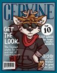  absurd_res anthro barcode blue_bottomwear blue_clothing blue_pants bottomwear cervid clothing darwin_(tinydeerguy) english_text eyewear grey_clothing grey_jacket grey_topwear hi_res hoodie jacket magazine male mammal pants red_sweatshirt solo sunglasses text tinydeerguy topwear 