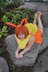  2015 5_toes absurd_res barefoot clothed clothing cosplay dirty_feet dress eeveelution everage fake_ears female flareon flower grey_eyes hair hi_res human legs_up lips lipstick looking_at_viewer lying makeup mammal nails nintendo on_side orange_clothing orange_dress orange_hair park photo photography_(artwork) plant pok&eacute;mon pok&eacute;mon_(species) real slightly_chubby soles solo toes video_games white_body white_skin 